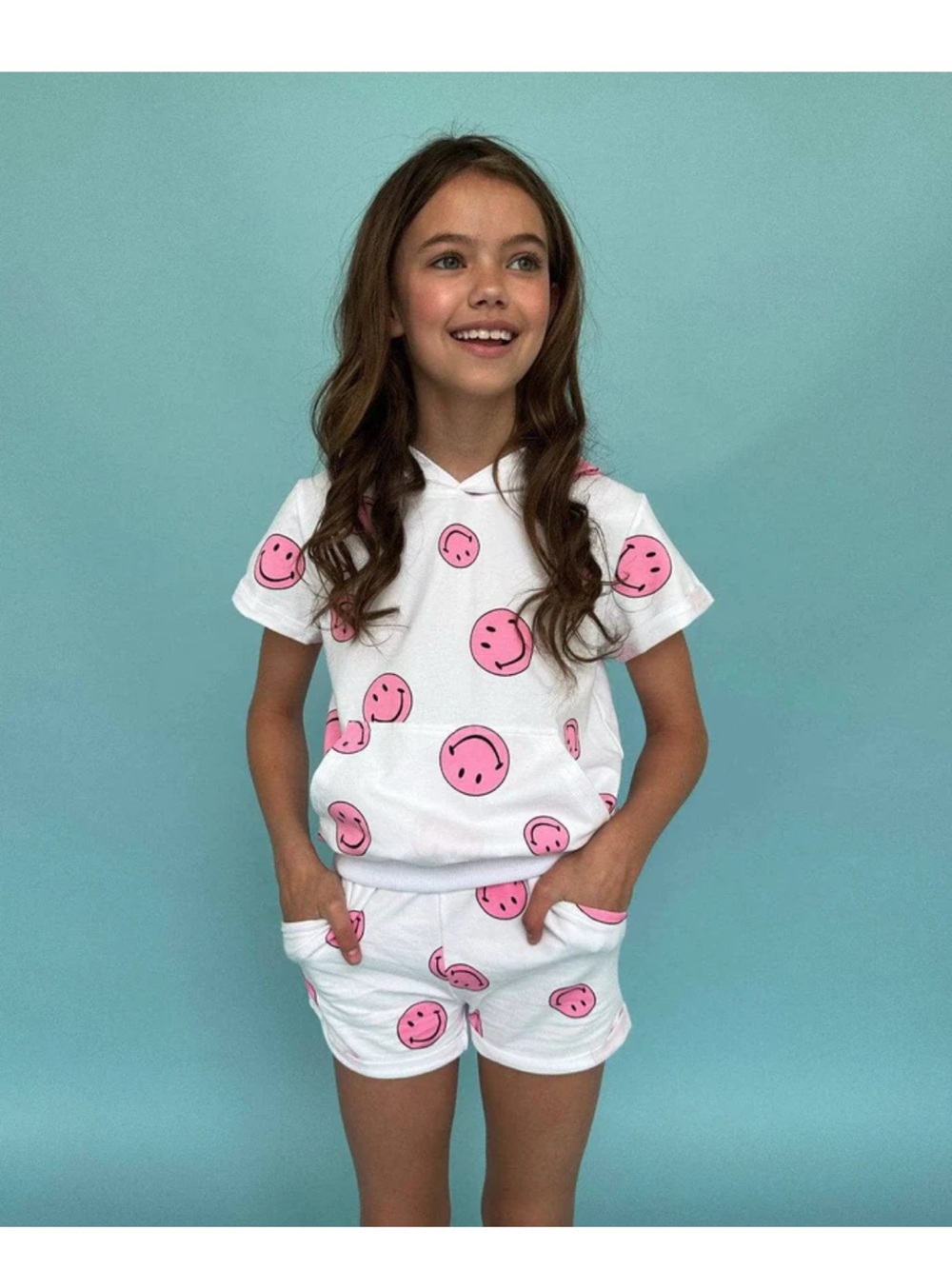 Lola + The Boys Pink Emoji Short Set